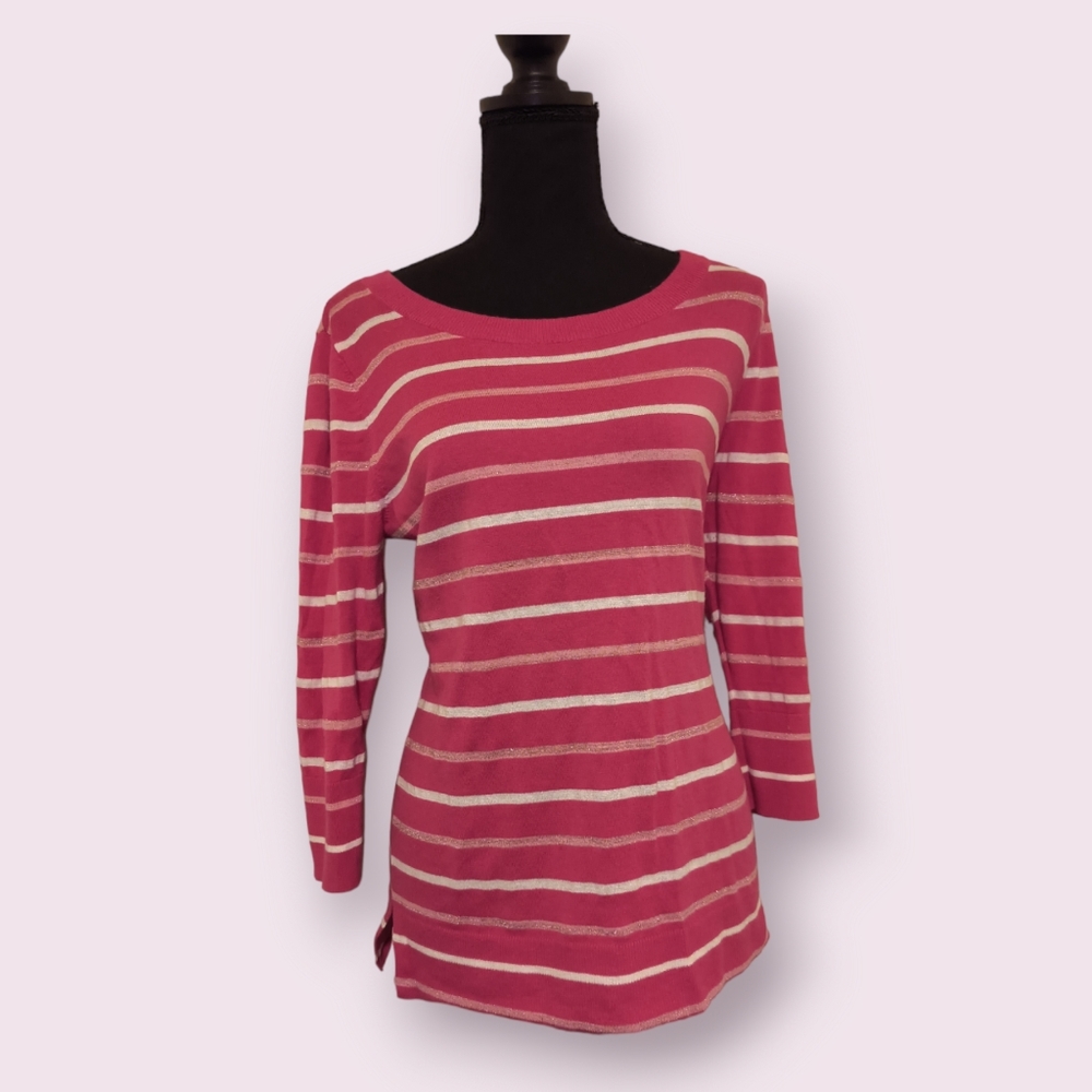 GAP Pink Striped 3/4 Sleeve Barbiecore Sweater Size M